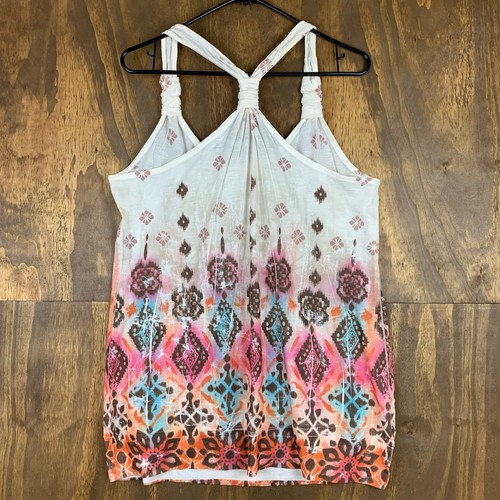 Maurices Womens Shirt White Multicolor Blue Boho Bohemian Geometric Tank Top 0 - Picture 8 of 10