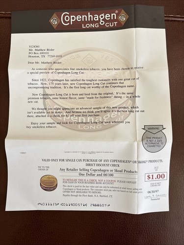 1997 Copenhagen Long Cut Smokeless Tobacco Cowboy Advertising, Coupon, Can, Ltr - Picture 14 of 17