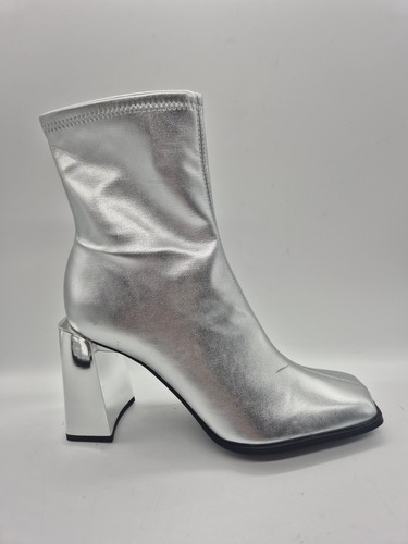 Gianni Bini Damenstiefel Größe 7,5 silber verspiegelt Blockabsatz eckige Zehenpartie - Bild 5 von 11