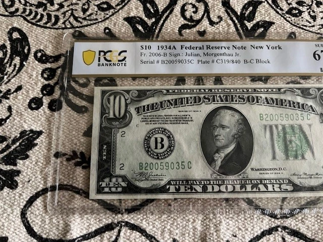 $10 1934A Federal Reserve Note New York Fr. 2006-B PCGS 67 PPQ Superb Gem Uncir - Image 3 of 4