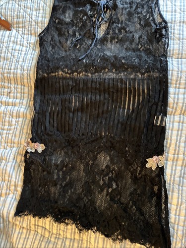 VTG Claire Pettibone Black Lace Nightgown Heirloom Short Sz S Floral Tori - Picture 16 of 16
