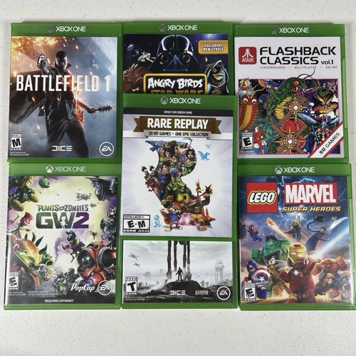 Lot Of 7 Xbox One Games Pre-owned Rare Replay PVZ2 Battlefront Battlefield