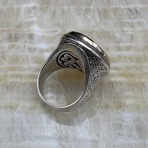 Konstantino Sterling Silver 18k Gold Carved Cross Design Onyx Gem Engraved Ring - Picture 9 of 14
