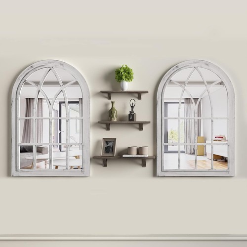 Arched Window Mirror - White Plastic Farmhouse Wall Mirror, 36x24 Antique Window - Picture 3 of 9