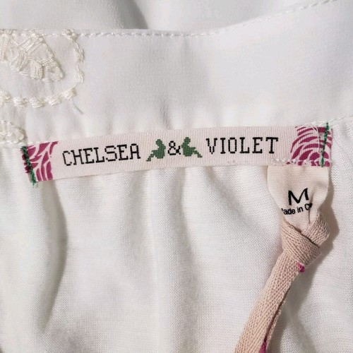 Chelsea & Violet Embroidered Boho Dress Women's Medium Ivory Chiffon Split Neck - Picture 6 of 11