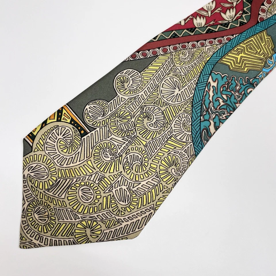 Hermes Hombre Bufanda Corbata Arte Des Estepas Abstracto Floral Seda 3.5" (W) 56" (L) Usado en Excelente Condición Foto 4 de 4