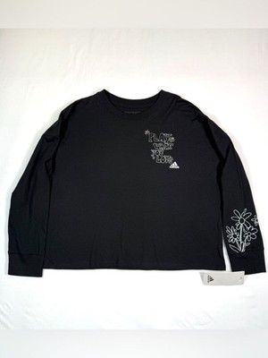 NWT ADIDAS Girls Long Sleeve Graphic Tee Size M 10/12 Black Play What You Love