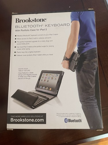 Brookstone Bluetooth Keyboard w/Portfolio Case for iPad 2 Black- NEW IN BOX - Picture 2 of 4