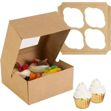 6x6x3 Bakery Cookie Box with Window Kraft Pastry Food Box for Cupcake Treats