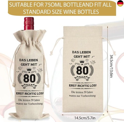 2 Stück Weinflasche Tasche Jute, Geschenke zum 80 Geburtstag Mann Frau, - Bild 2 von 7