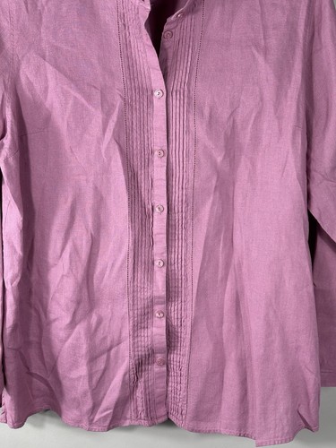 L.L. Camisa Bean Mujer XL 100% Lino Túnica Púrpura Pintuck Abotonada Mandarín - Imagen 3 de 7