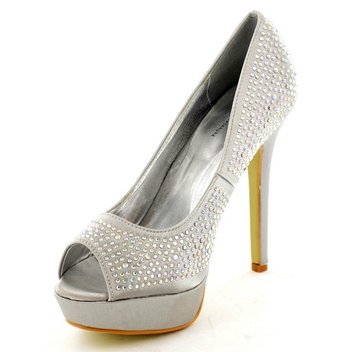 NUEVAS SANDALIAS SILVER SILVER FULL DIAMANTE CON INCRUSTACIONES PEEP TOE PLATFORM SANDALIAS EN TALLA 3-8 - Imagen 3 de 8