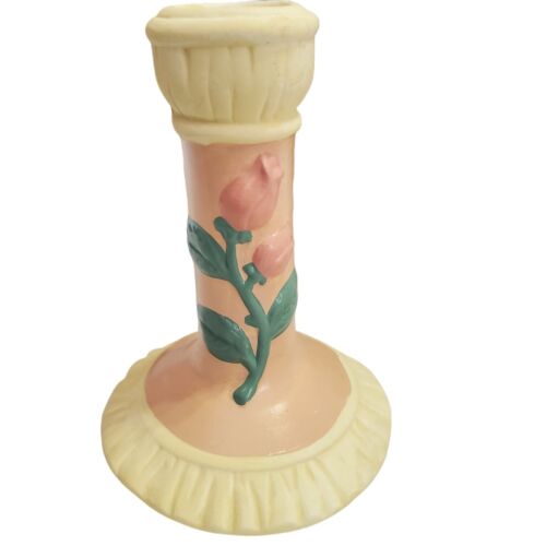 Vintage Ceramic Pink Rose Candle Stick Holders Old Stock Set Of 2 - Picture 7 of 12
