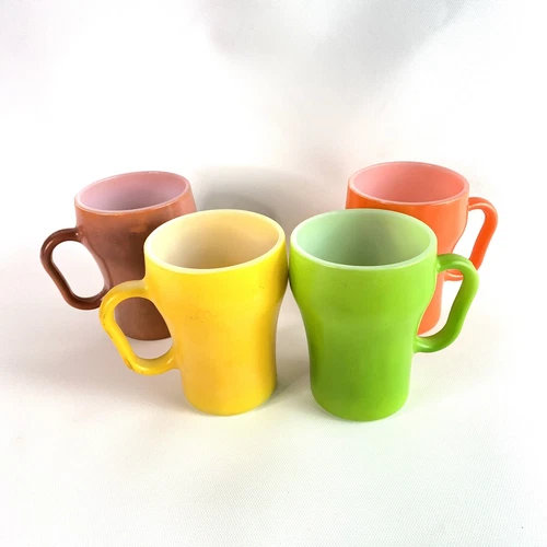 Vintage Anchor Hocking FIRE KING Soda Fountain Mugs Orange Green Yellow Coral