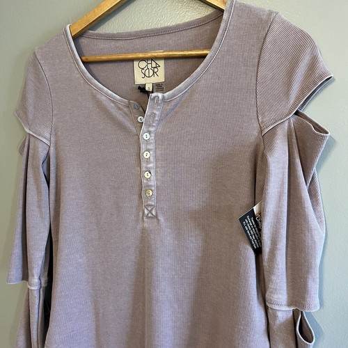 Chaser Womens Heliotrope Vented Shirttail Cutout Ribbed Stretchy Blouse Top S - Picture 7 of 15