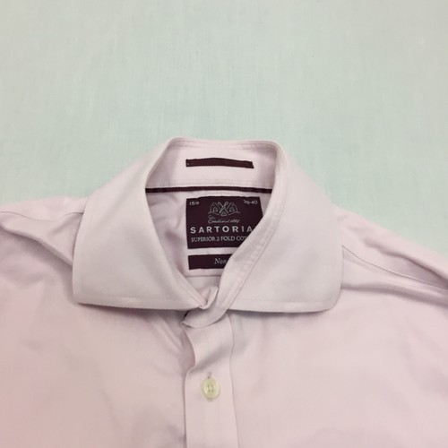 M&S Shirt Mens 15.5" Collar Button Up Long Sleeve Pink Double Collar - Picture 4 of 8