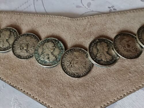 VINTAGE AUTHENTIC TRACHTEN DIRNDL OKTOBERFEST TYROL COINS VELOUR LEATHER BELT - Picture 2 of 7