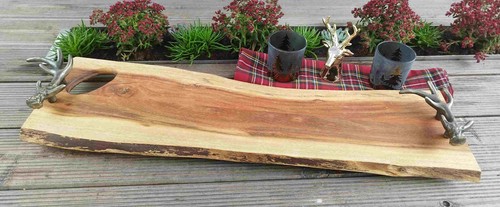 Tablett Hirsch Geweih Akazienholz Tischtablett Servierplatte Käsebrett ca 70 cm - Bild 2 von 4