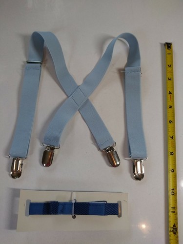 Boys Blue Suspenders And Blue Plaid Hook And Loop Bow Tie - Picture 12 of 12