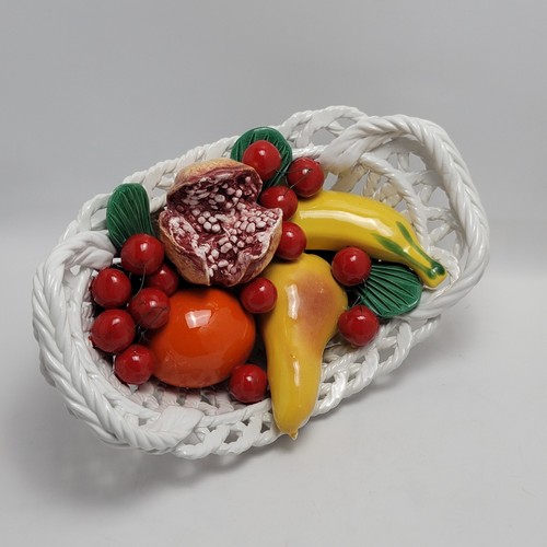 Capodimonte Ceramic Woven Basket Fruit Bowl Centerpiece Handpainted Italy - Picture 10 of 15