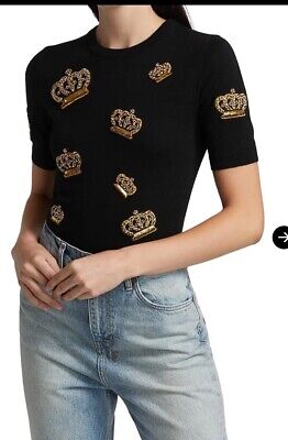 ALICE OLIVIA CIARA CROWN BLACK SWEATER KNIT TOP SIZE M NWT eBay