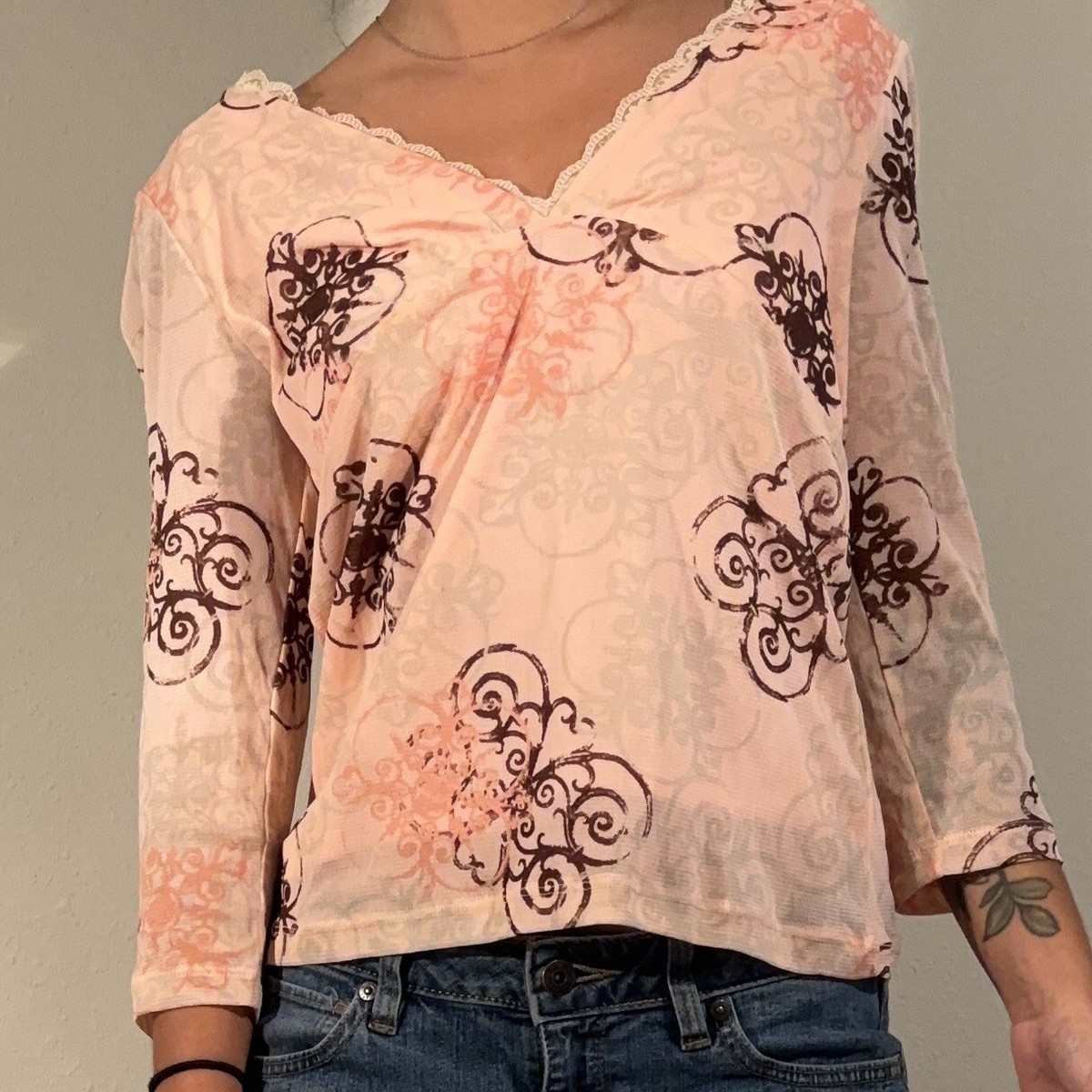 Vintage Y2K Axcess By Liz Claiborne 3/4 Sleeve Blouse Top