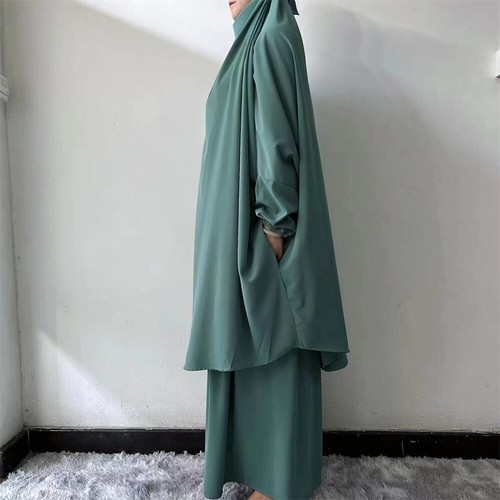 Ramadan Overhead Khimar Caftan Burqa Long Skirt Muslim Women Islamic Prayer Sets - Picture 41 of 49
