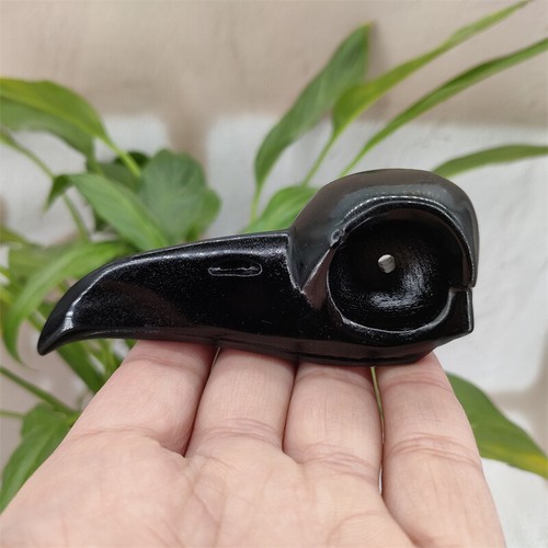 3.6" Natural Obsidian Carved crow Skull Crystal Raven Crystal Skull Reiki Gem - Picture 2 of 12
