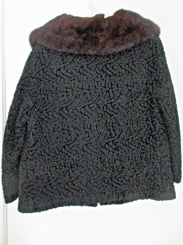 VINTAGE WOMENS COAT M/L PERSIAN WOOL & MINK LINED BLACK SHORT JACKET UNION LABEL - Picture 6 of 12