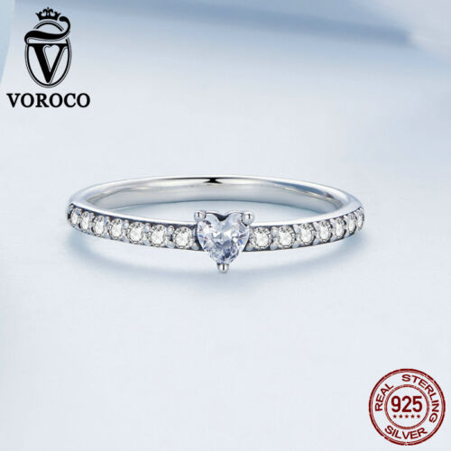Anello da sposa donna Voroco moda argento sterling 925 squisito delicato amore zirconi - Foto 6 di 12