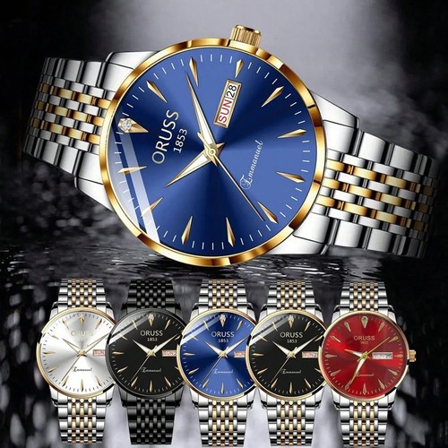 Man Watch Waterproof Analog Quartz Date Calender Round Dial Stainless Steel Band - Picture 10 of 18