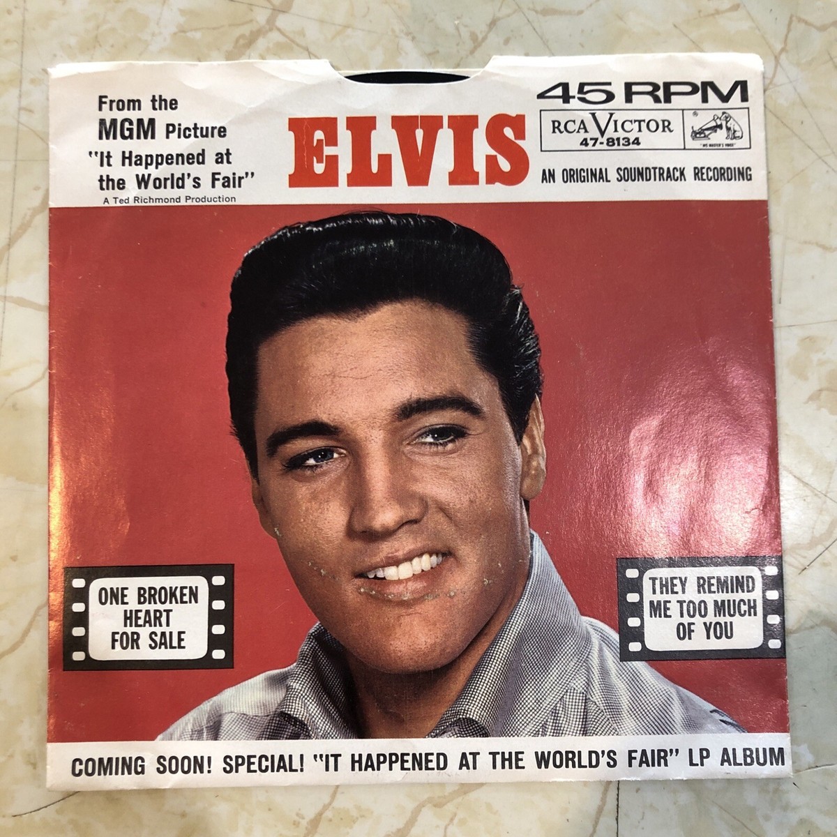 Elvis Presley One Broken Heart For Sale 45 w/Pic. Sleeve, VG Vinyl/EX Cover