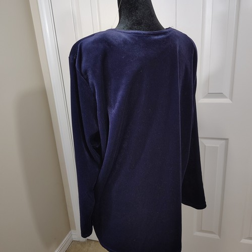 Plus Size 2X Blue Velvet Beaded Jeweled Embellished Tunic Women's Old Money - 第 7/14 張圖片
