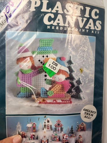 Vintage Plastic Canvas Needlepoint Kit Dick Martin Martinsville 630 Sled Snowman - Picture 2 of 6