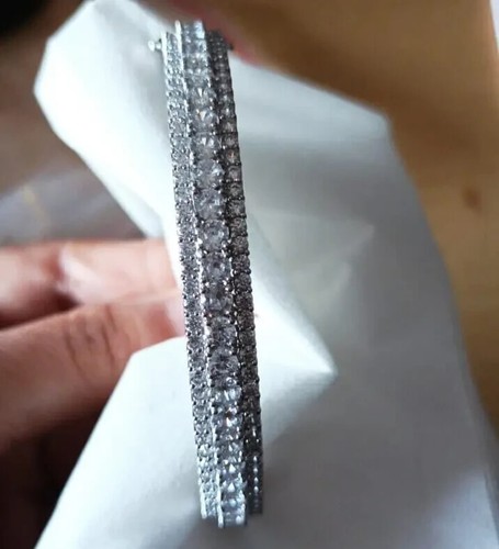 5 CTW Round Cut VVS1 Moissanite Women's 7" Bangle Bracelet 14K White Gold Plated - Picture 2 of 10