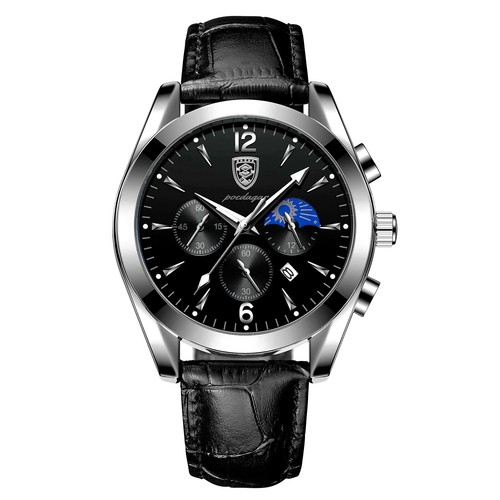 Luxury Men Watch Chronograph Quartz Leather Men's Watches Waterproof Wristwatch - Picture 9 of 10