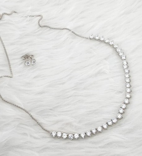 12Ct Round Cut Lab Created Diamond Women's Tennis Necklace 14K WhGold Plated 18" - Picture 4 of 5