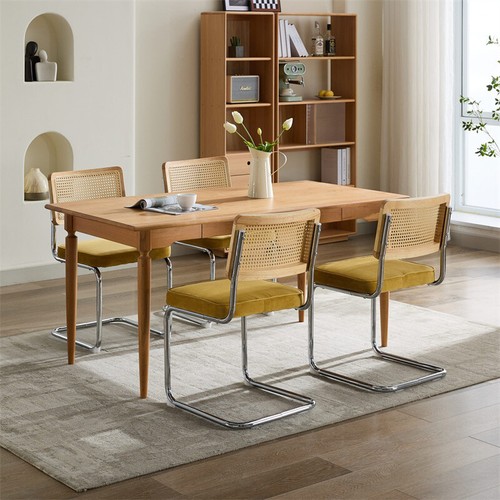 Mid Century Modern Dining Chairs Set of 2,with Natural Cane Back & Chrome Base - Picture 13 of 16