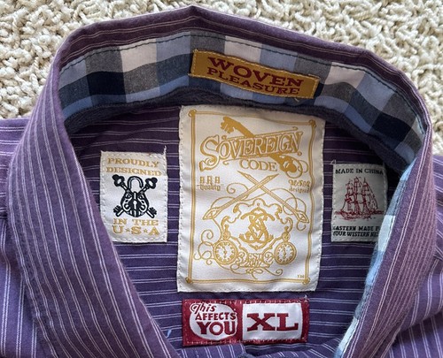 Men’s Sovereign Code Woven Pleasure Purple Button Down Shirt Size XL - Picture 3 of 5