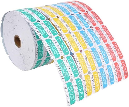 8000 Assorted Double Raffle Tickets 2000 per Roll 50/50 Blue Green Red Yellow - Picture 2 of 2