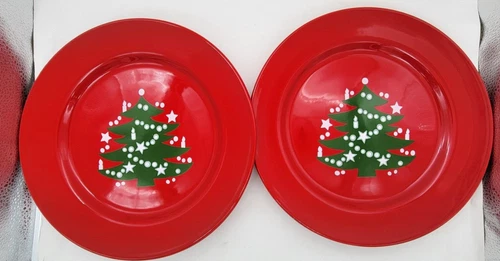 Waechtersbach Germany Christmas Tree Dinner Plate Set of 2 Red Ceramic 11"