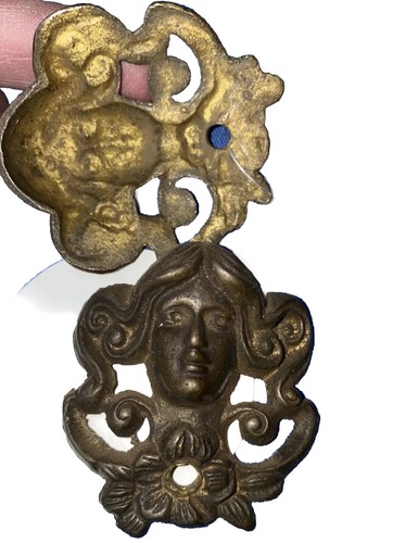 Antique Brass Beautiful Maiden Goddess Decorative Arts Figural Door Hardware - Picture 6 of 11
