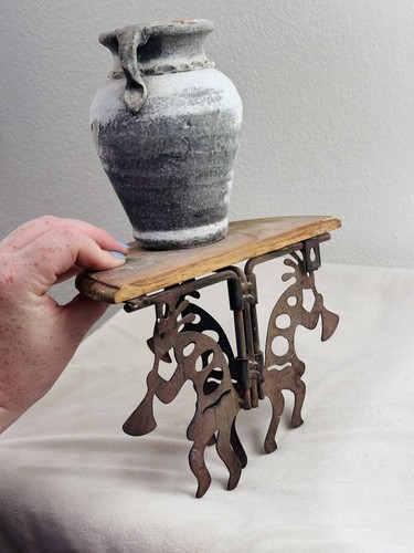Vintage Kokopelli Wood Metal Shelf with Feather Vase Attached Native American - Picture 4 of 5