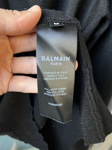 Balmain Men’s Merino Wool Sweater with Monogram Intarsia, Black, Size M - Picture 5 of 5