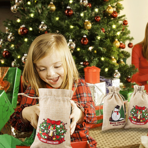 24 Pieces 4x6 inches Christmas Linen Bags with Drawstrings,Christmas Jute - Picture 7 of 12