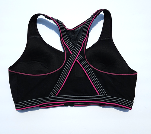 Danskin Now Sports Bra 42D Black Pink Stripe Front Zip Racerback No Adjust Strap - Picture 2 of 9