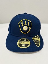 MLB Milwaukee Brewers Blue New Era 59Fifty Fitted Hat 6 7/8 Alt 2 Low Profile