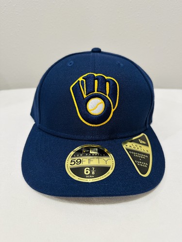MLB Milwaukee Brewers Blue New Era 59Fifty Fitted Hat 6 7/8 Alt 2 Low Profile - Picture 1 of 6