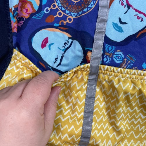 Sassy Cyclist Cycling Jersey Shirt Woman L Blue Frida Kahlo Full Zip Made USA - Picture 7 of 11