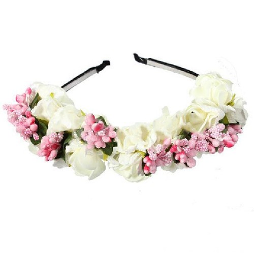 Headband Flower Wreath Blossoms Roses Hair Accessories Hippie Flower - Picture 8 of 11